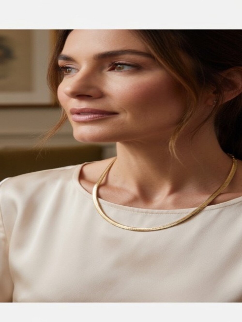 Gold Silver Snake Chain Necklace Minimalist Sleek Flat Chain Vintage Classic